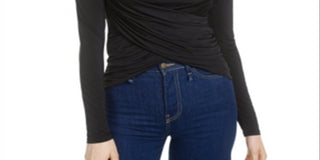 Bar III Women's Long Sleeve Jewel Neck Top Black Size Large