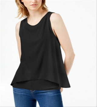 Bar III Women's Layered Split Back Tank Top Black Size X-Large