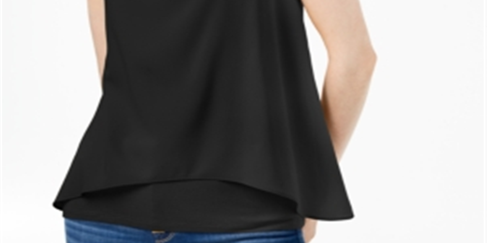 Bar III Women's Layered Split Back Tank Top Black Size X-Large