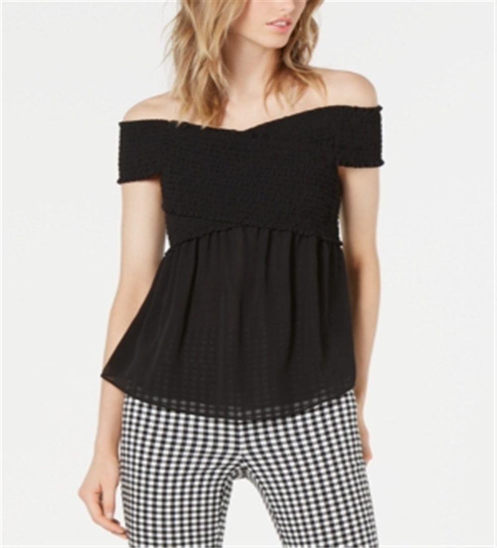BAR III Women's Short Sleeve Off Shoulder Peasant Top Black Size X-Small