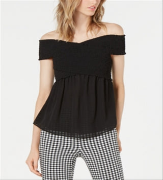 BAR III Women's Short Sleeve Off Shoulder Peasant Top Black Size X-Small