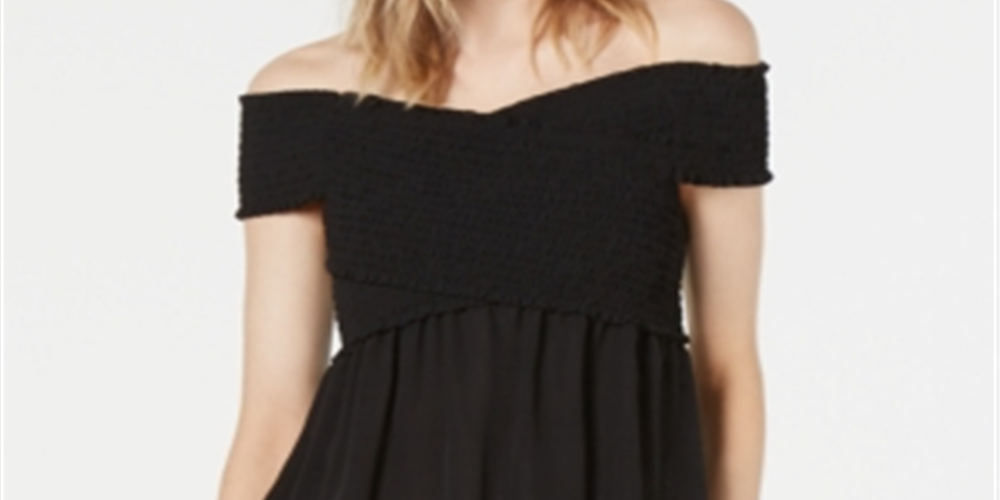 BAR III Women's Short Sleeve Off Shoulder Peasant Top Black Size X-Small