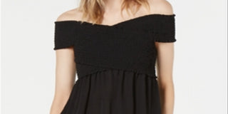 BAR III Women's Short Sleeve Off Shoulder Peasant Top Black Size X-Small