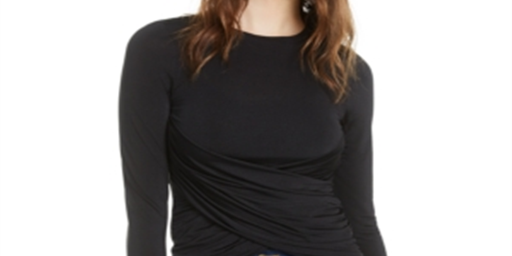 Bar III Women's Ruched Cross Over Blouse Black Size XXS