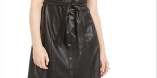Bar III Women's Short Sleeve Faux Leather Shirtdress Black Size 12