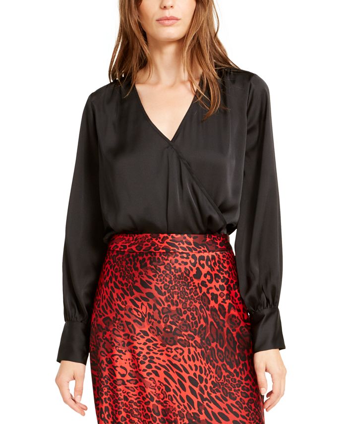 Bar III Women's Satin Blouson Thong Bodysuit Black Size Medium