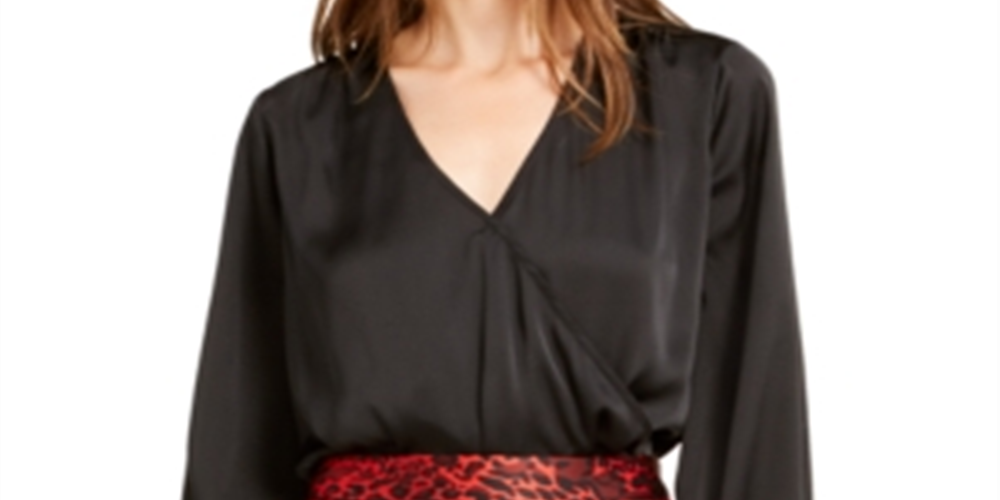 Bar III Women's Satin Blouson Thong Bodysuit Black Size Medium