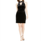 Bar III Women's Sleeveless Keyhole Velvet Sheath Dress Black Size Large