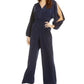 Bar III Women's Long Sleeve Wide Leg Jumpsuit Blue Size Large