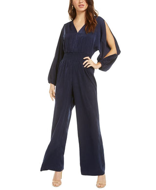 Bar III Women's Long Sleeve Wide Leg Jumpsuit Blue Size Large