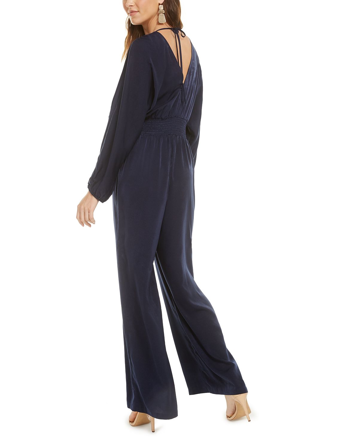 Bar III Women's Long Sleeve Wide Leg Jumpsuit Blue Size Large