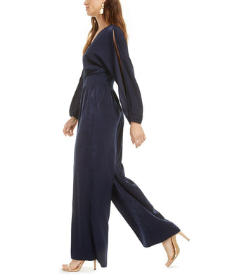 Bar III Women's Long Sleeve Wide Leg Jumpsuit Blue Size Large