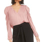 Bar III Women's Puff Sleeve V Neck Top Pink Size XXS