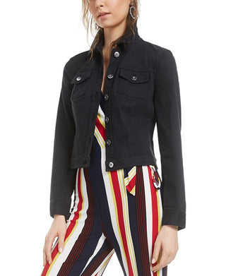 Bar III Women's Twill Trucker Jacket Black Size Large