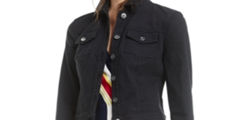 Bar III Women's Twill Trucker Jacket Black Size Large
