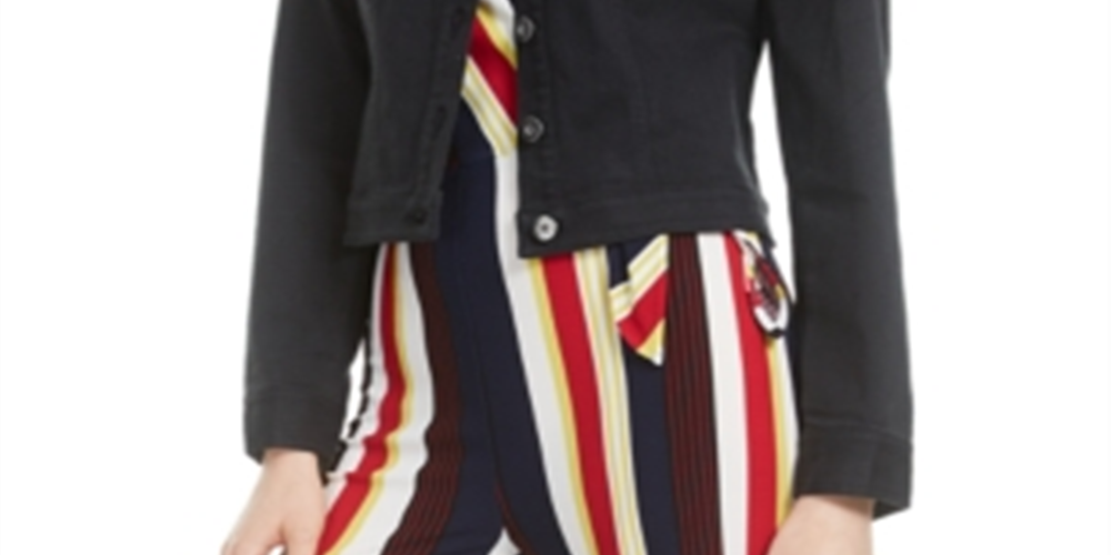 Bar III Women's Twill Trucker Jacket Black Size Large