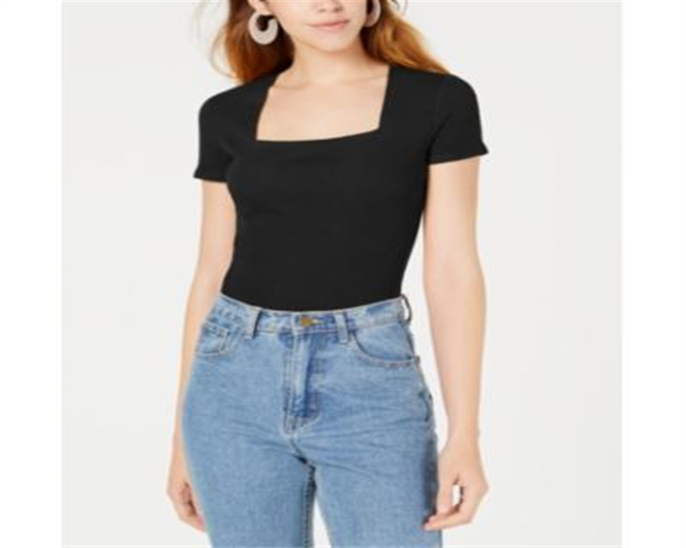 Bar III Women's Square Neck Bodysuit Black Size XX-Large