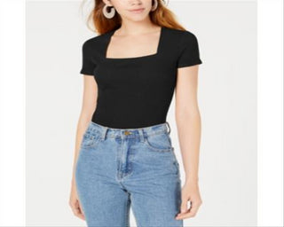 Bar III Women's Square Neck Bodysuit Black Size XX-Large