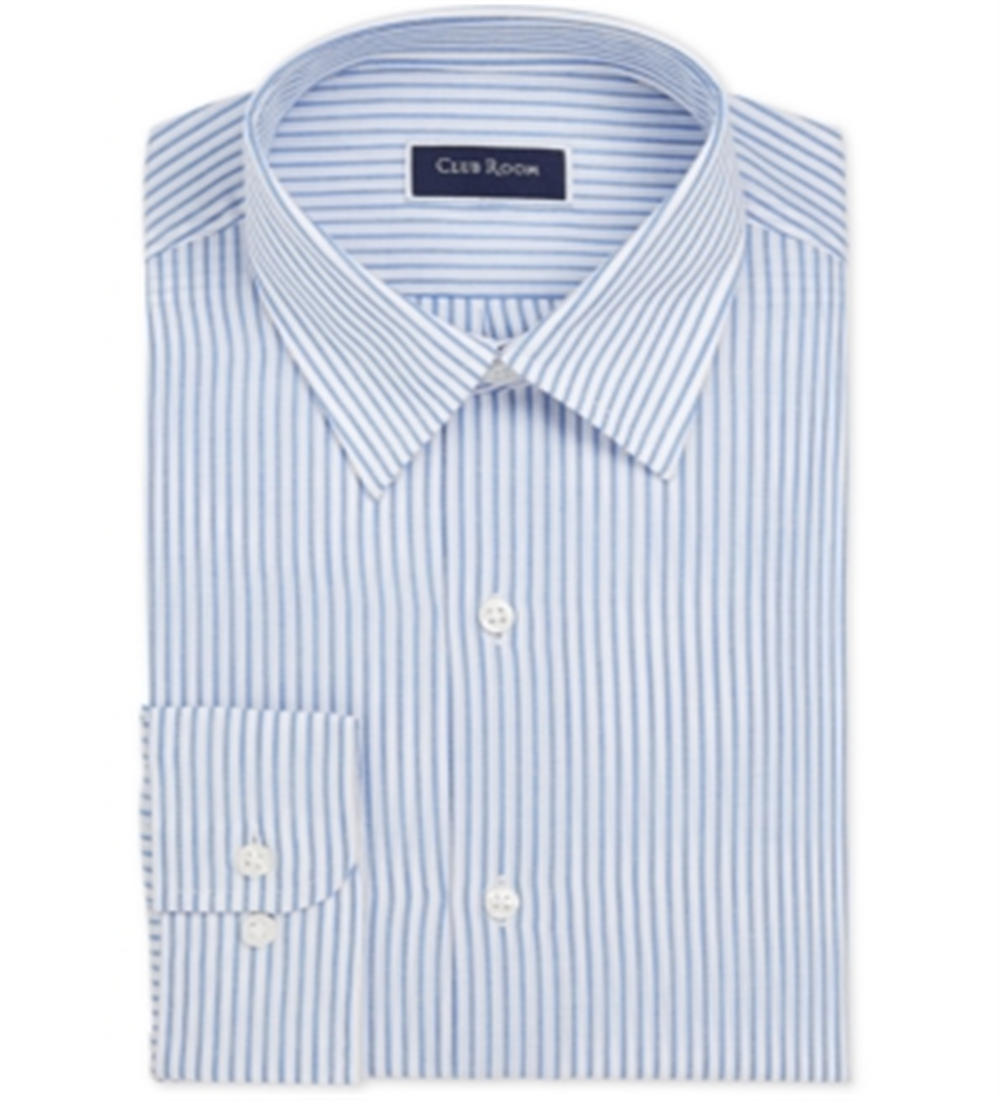 Clubroom Men's Striped Collared Dress Shirt Blue Size 16.5X32-33
