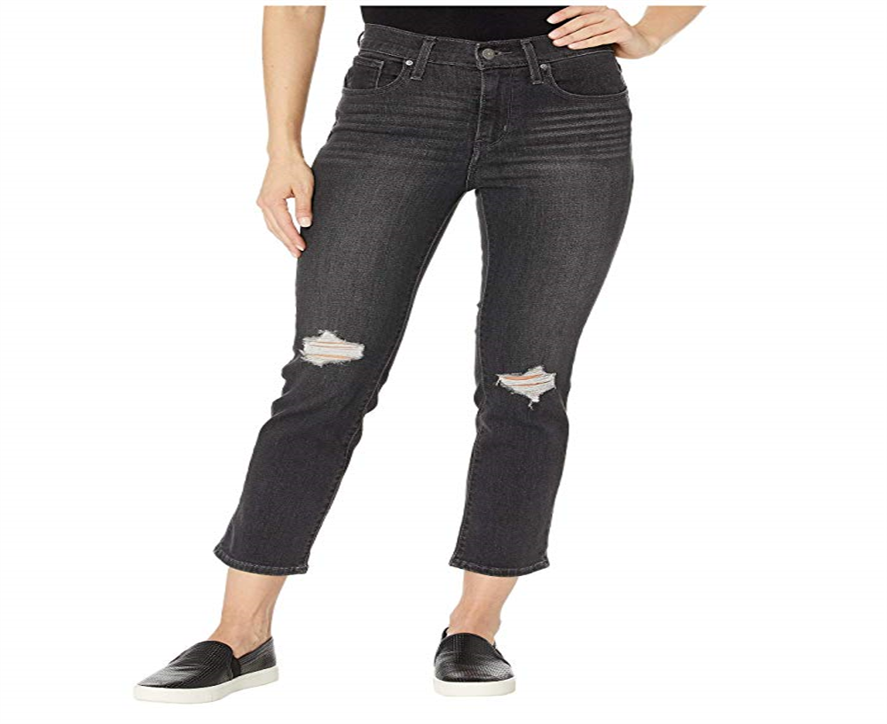 Levi's Women's 724 High Rise Straight Crop Ripped Jeans Black Size 33
