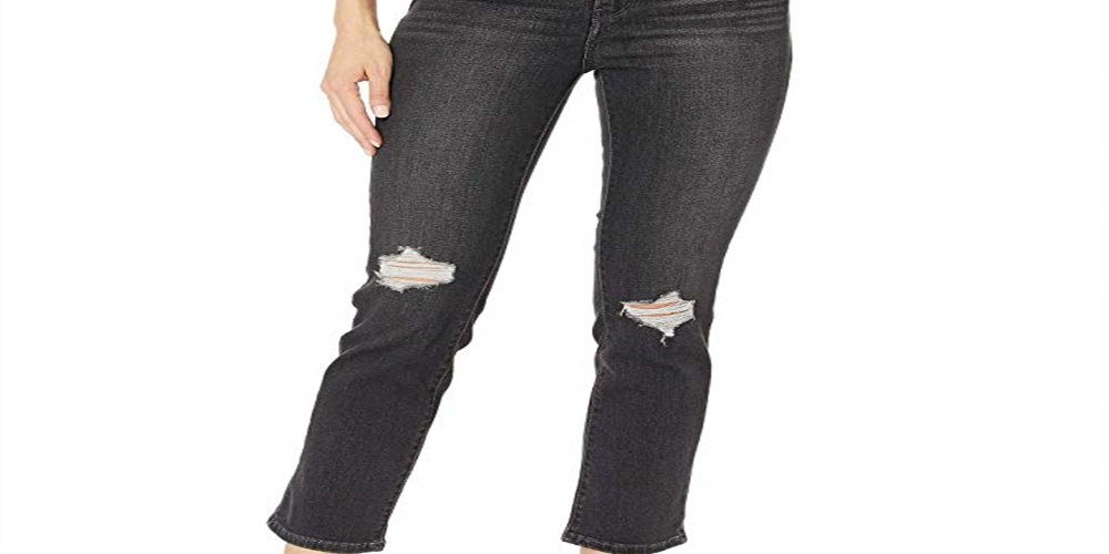 Levi's Women's 724 High Rise Straight Crop Ripped Jeans Black Size 33