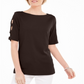 Karen Scott Women's Cotton Cutout Sleeves Top Brown Size Small
