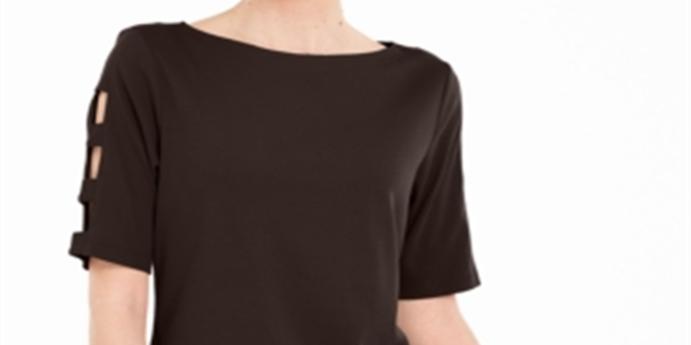 Karen Scott Women's Cotton Cutout Sleeves Top Brown Size Small