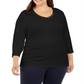 Karen Scott Women's Plus Cotton Button Trim 3/4 Sleeve Top Black Size 0X