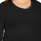 Karen Scott Women's Plus Cotton Button Trim 3/4 Sleeve Top Black Size 0X