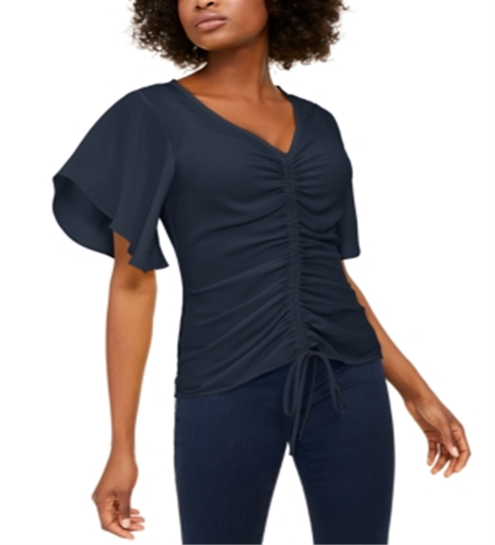 INC International Concepts Women's Ruched Top Blue Size S