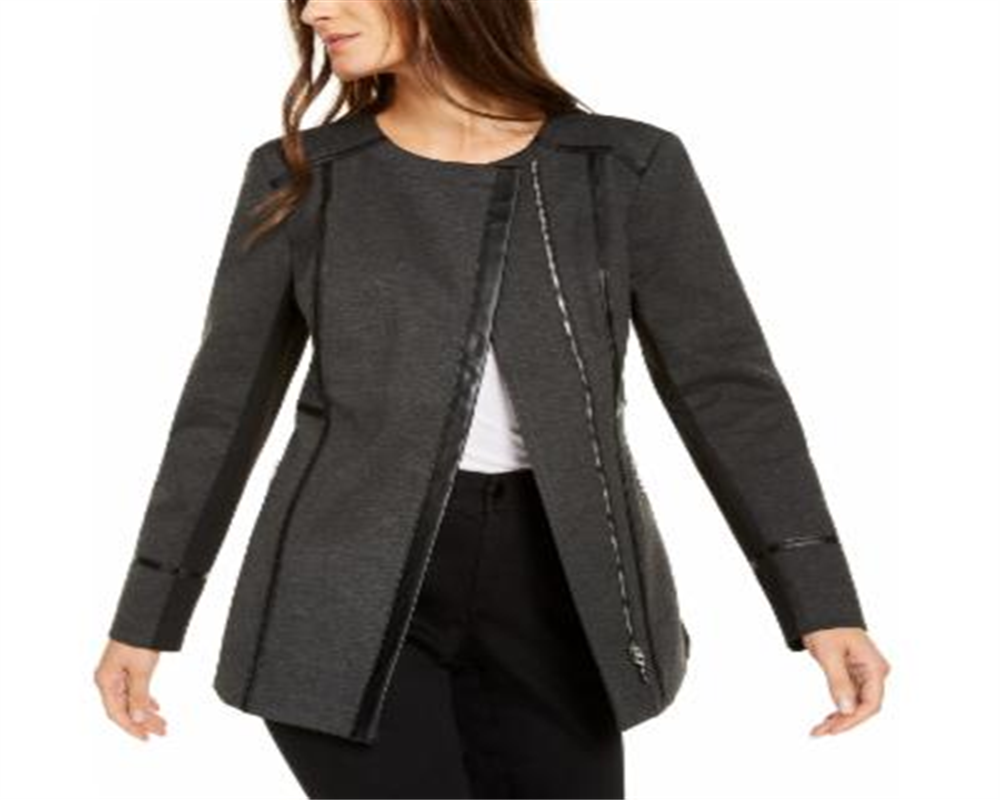 INC International Concepts Women's Faux Leather Motorcycle Jacket Gray Size Medium