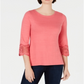 Charter Club Women's Cotton Lace Trim Top Pink Size Petite L