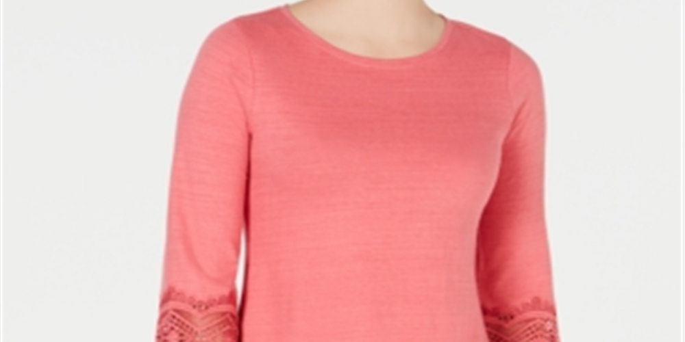 Charter Club Women's Cotton Lace Trim Top Pink Size Petite L