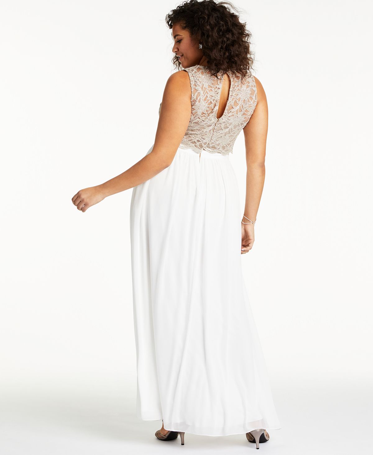 City Studio Women's Lace Slitted Wrap Sleeveless Jewel Neck Maxi Cocktail Dress White Size 18W