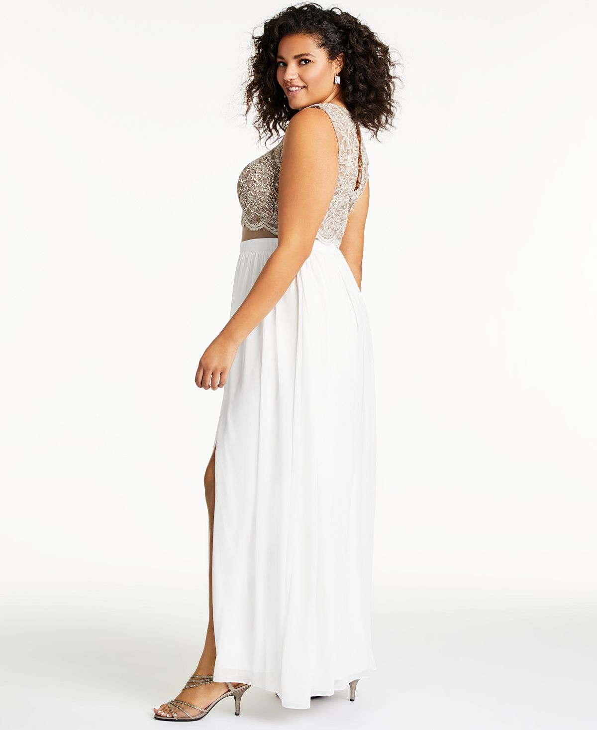 City Studio Women's Lace Slitted Wrap Sleeveless Jewel Neck Maxi Cocktail Dress White Size 18W