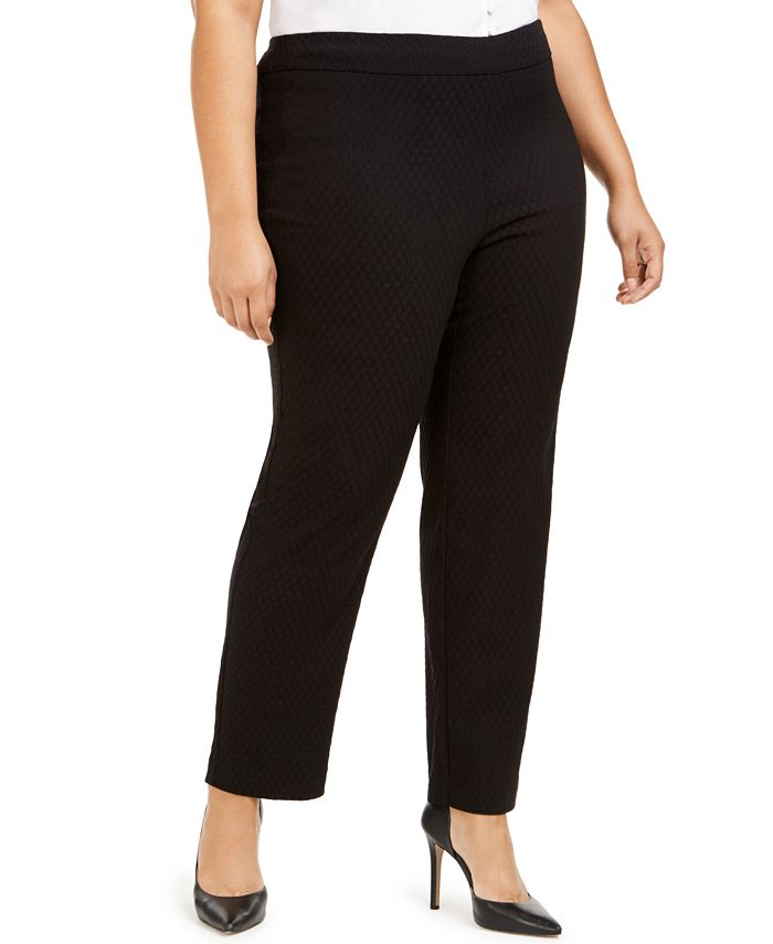 JM Collection Women's Plus Tummy Control Straight Leg Pull on Pants Black Size Petite Small