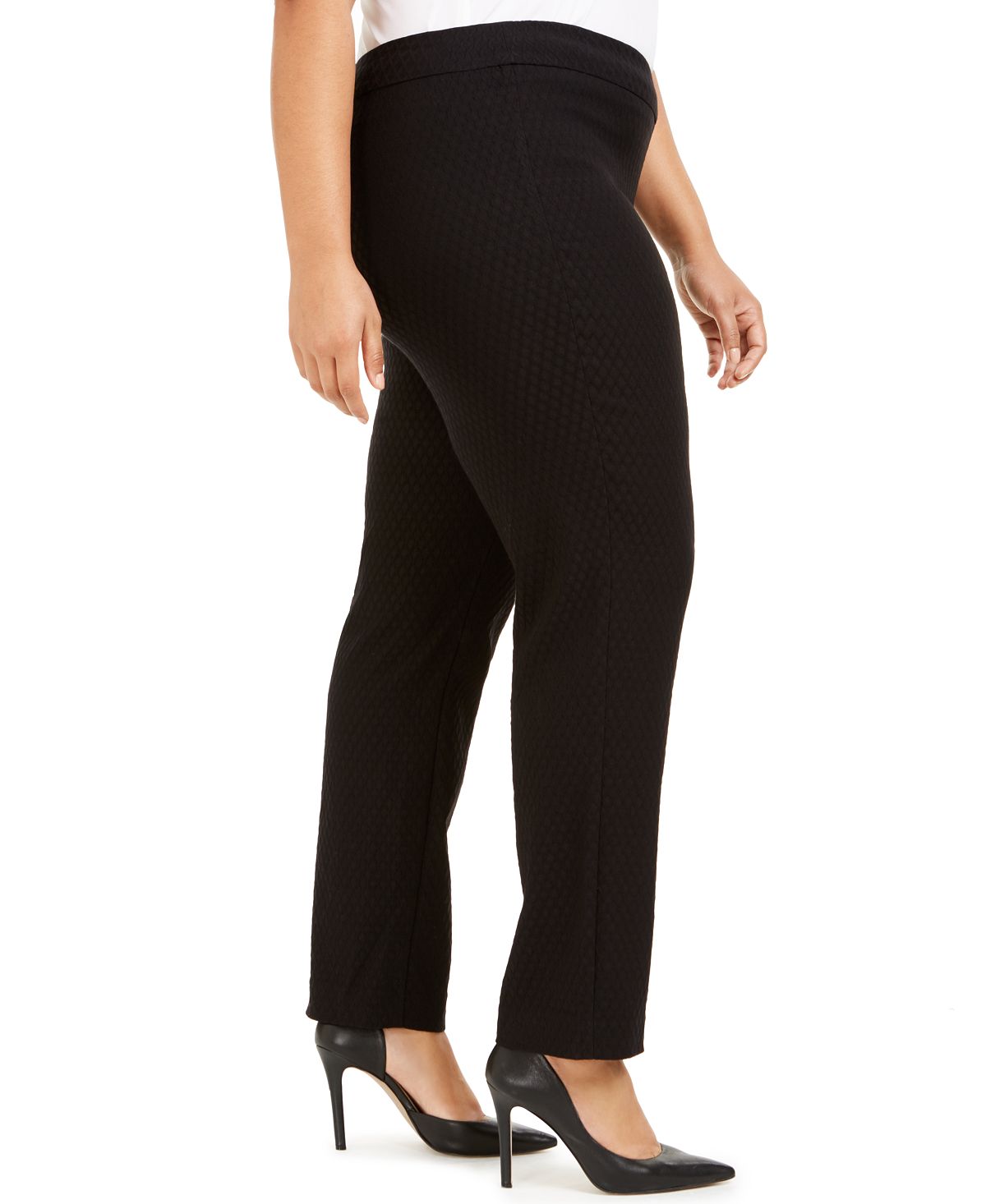 JM Collection Women's Plus Tummy Control Straight Leg Pull on Pants Black Size Petite Small