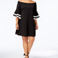 Love Squared Women's Plus on Off Bell Sleeve Shift Dress with Trim Black Size 2X