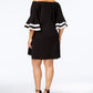 Love Squared Women's Plus on Off Bell Sleeve Shift Dress with Trim Black Size 2X