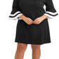 Love Squared Women's Plus on Off Bell Sleeve Shift Dress with Trim Black Size 2X