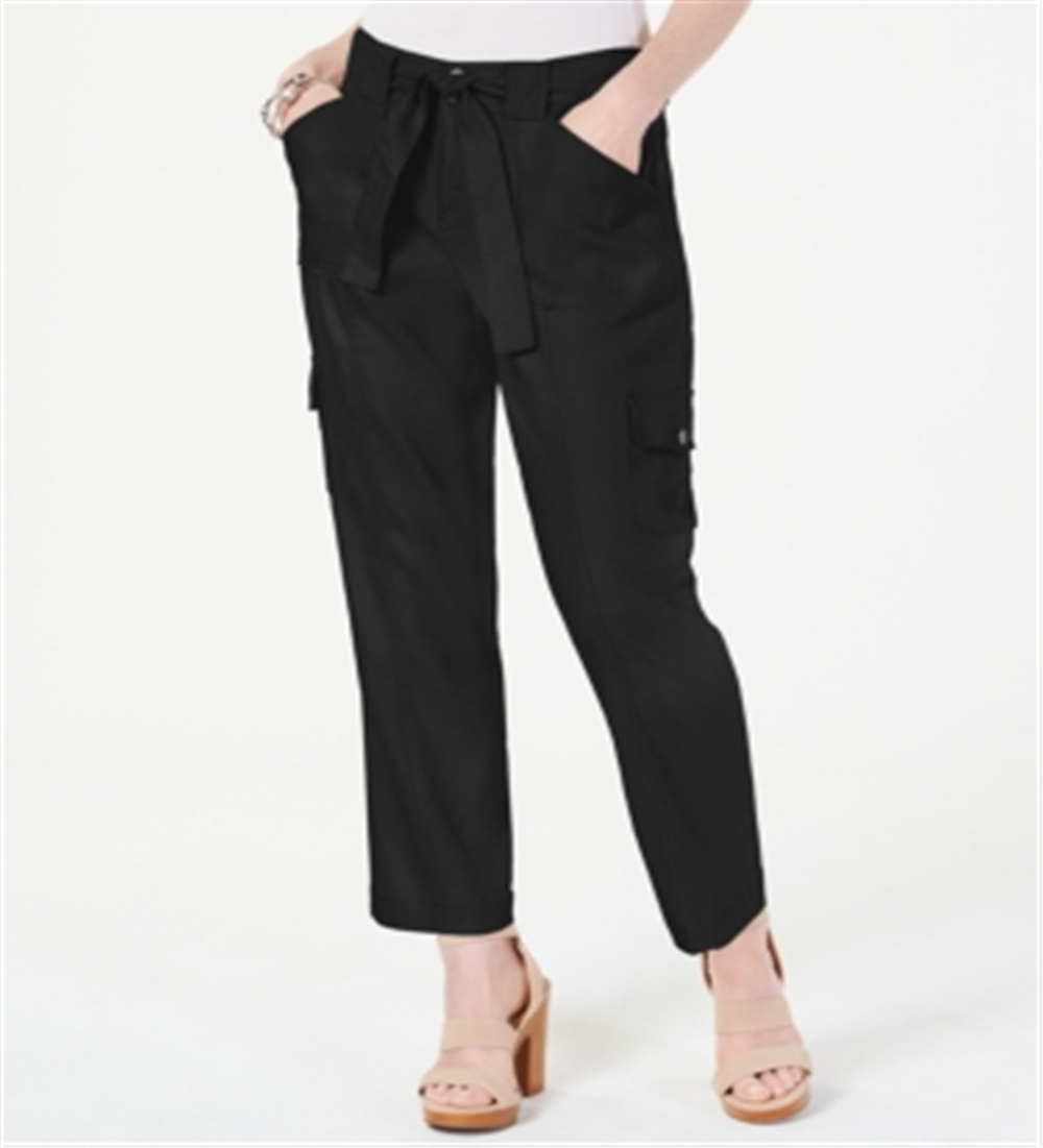 INC International Concepts Women's Belted Pocketed Cargo Pants Black Size 14