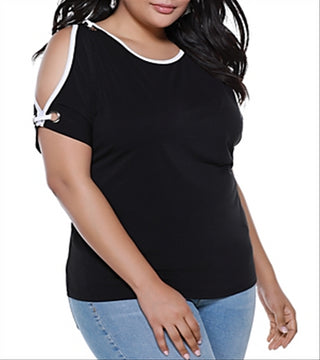 Belldini Women's Cold Shoulder Plus Blouse Black Size 3X