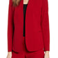 Anne Klein Women's Romantic Collarless Open Front Jacket Red Size 16