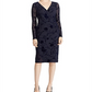 Ralph Lauren Women's Torelana Velvet Burnout MIDI Dress Navy Size 8