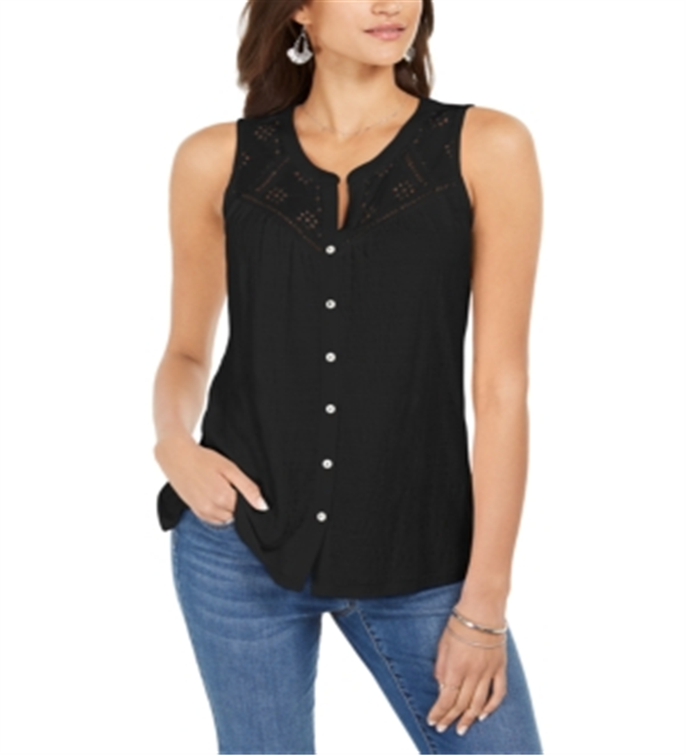 Style & Co Women's Button Down Tank Top Black Size M