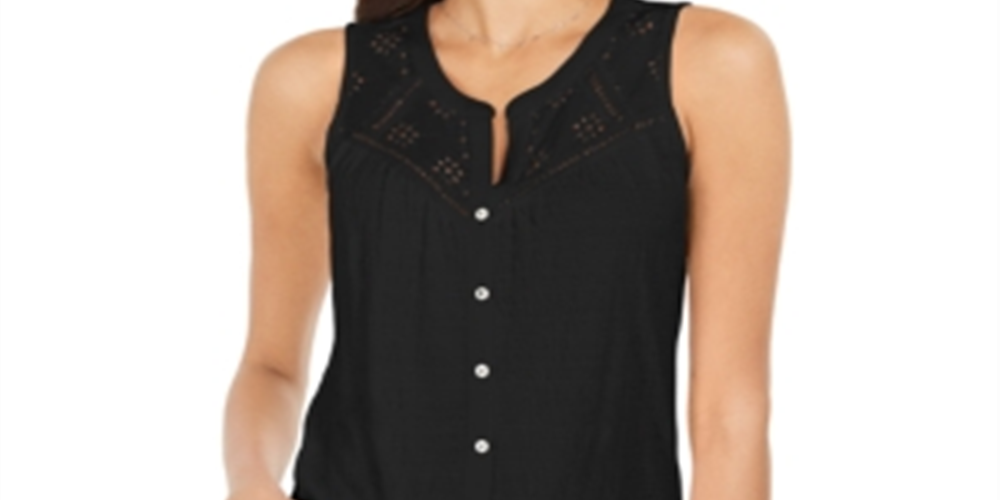 Style & Co Women's Button Down Tank Top Black Size M