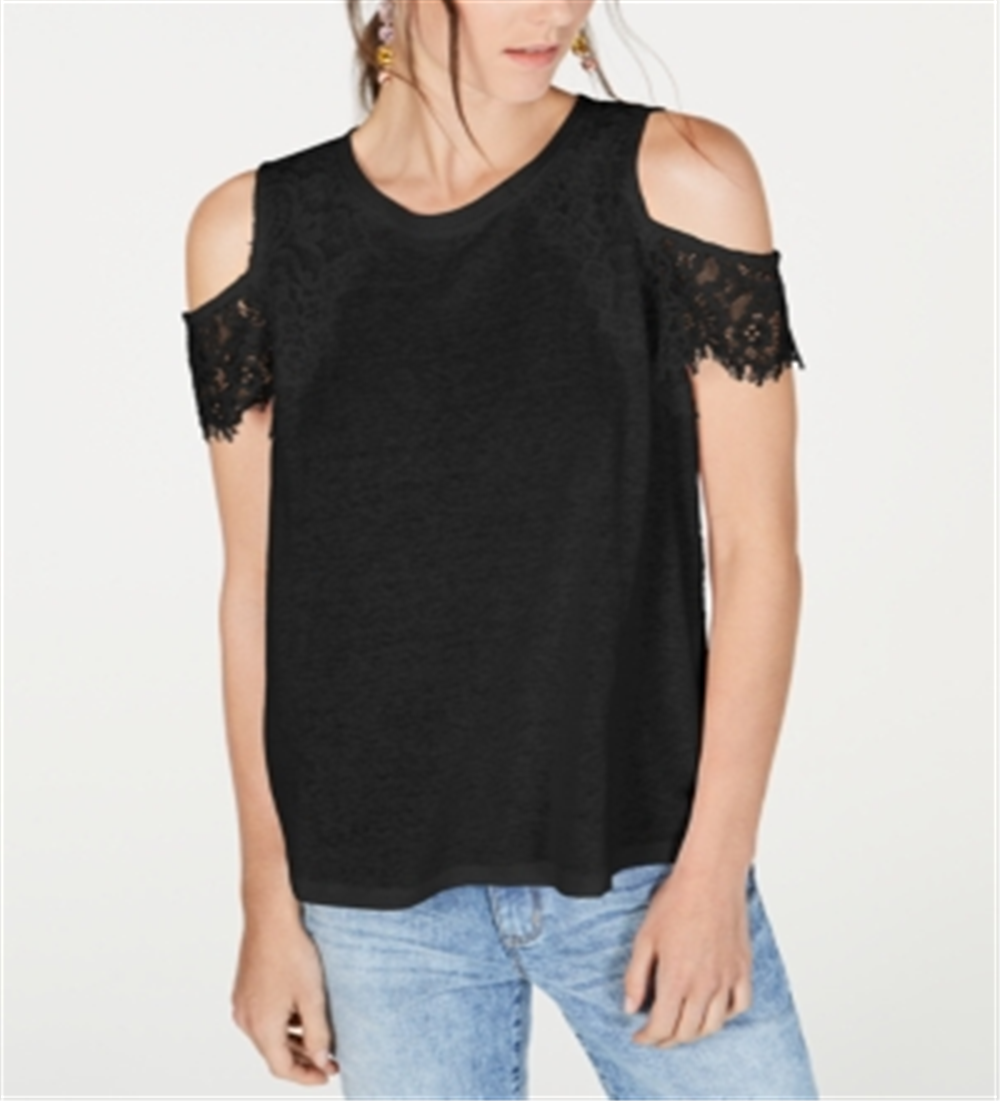 INC International Concepts Women's Short Sleeve Jewel Neck Top Black Size XX-Large
