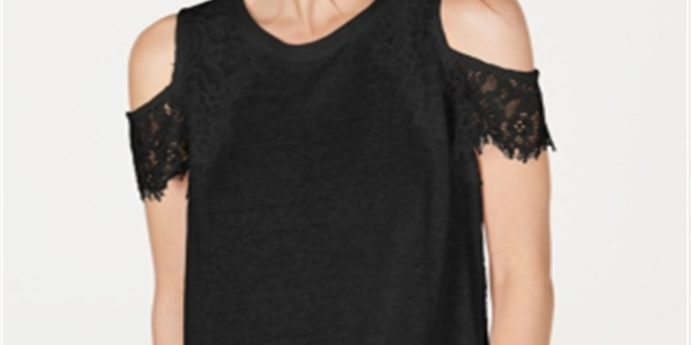 INC International Concepts Women's Short Sleeve Jewel Neck Top Black Size XX-Large