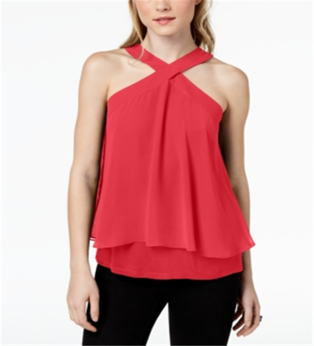 Bar III Women's Sleeveless Halter Top Red Size Medium