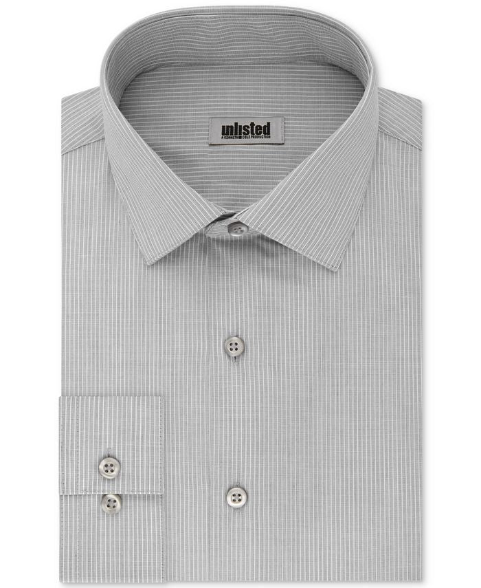 Kenneth Cole Men's Slim Fit Checks and Stripes Dress Shirt Gray Size L
